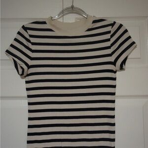 a new day Black and Cream Striped Short Sleeve Top